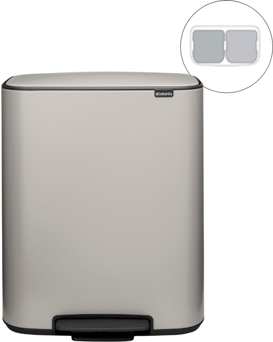 Brabantia bo prullenbak - 2 x 30 liter - afvalscheiding - soft grey