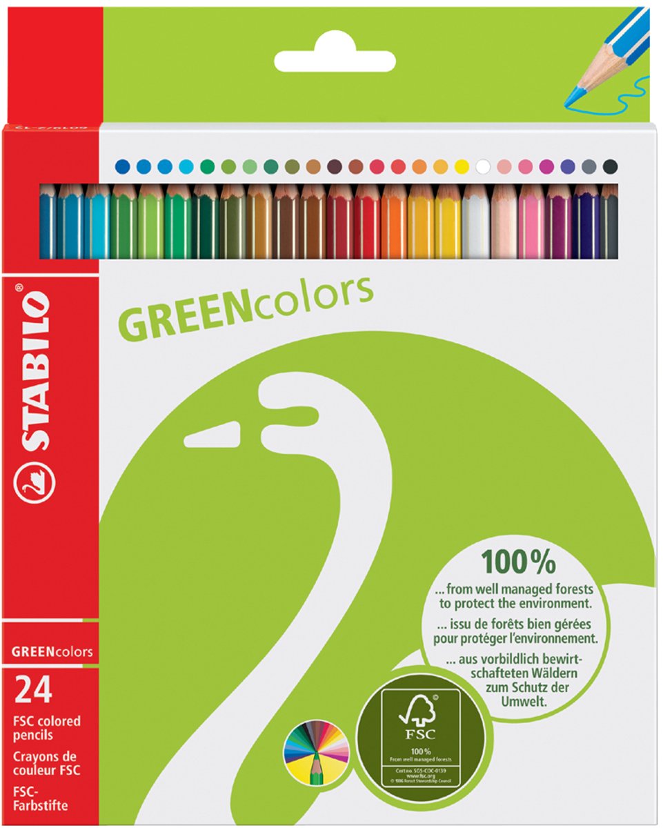 Stabilo greencolors - fsc gecertificeerde kleurpotloden - etui met 24 kleuren
