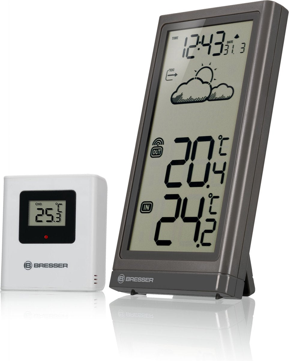 Bresser weerstation - meteo temp - grijs - draadloos - voor binnen buiten
