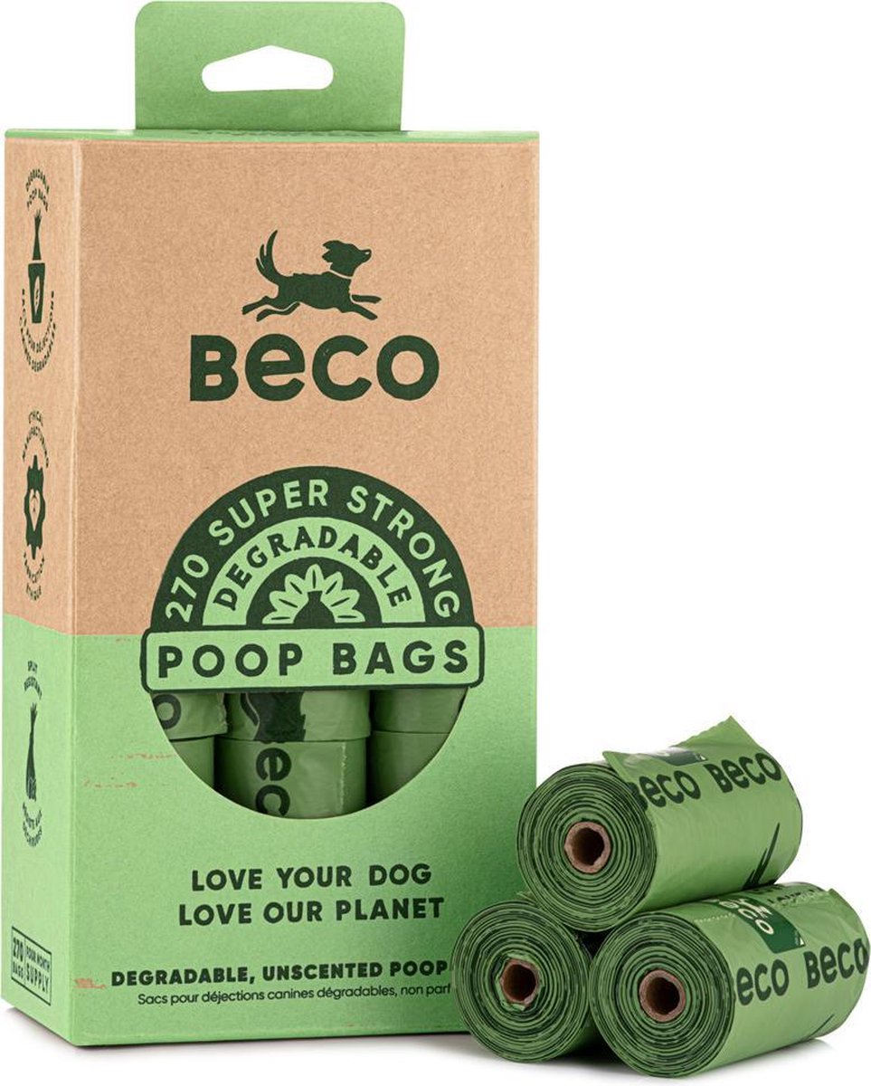 Becopets beco pets duurzame hondenpoepzakjes - groot sterk - 270 stuks (18 x 15)