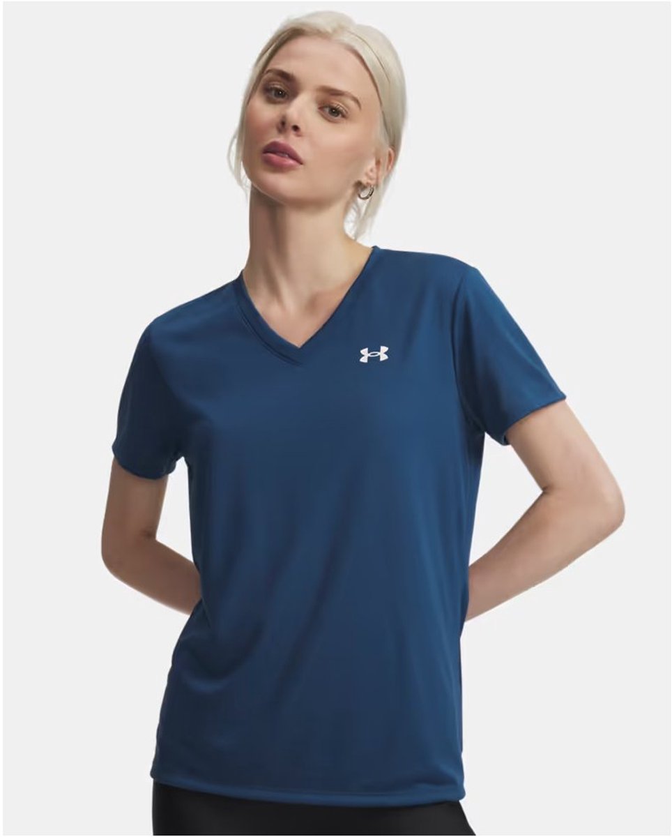 Under armour tech ssv- solid-blu dames sportshirt - wham blauw - wit