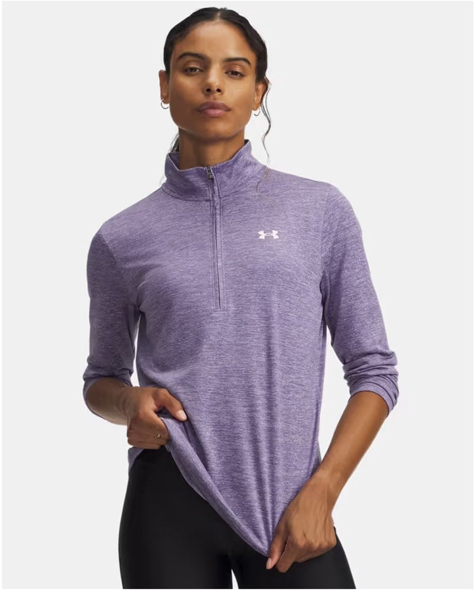 Under armour tech 1 2 zip- twist-ppl dames sporttrui - paars luxe - wit