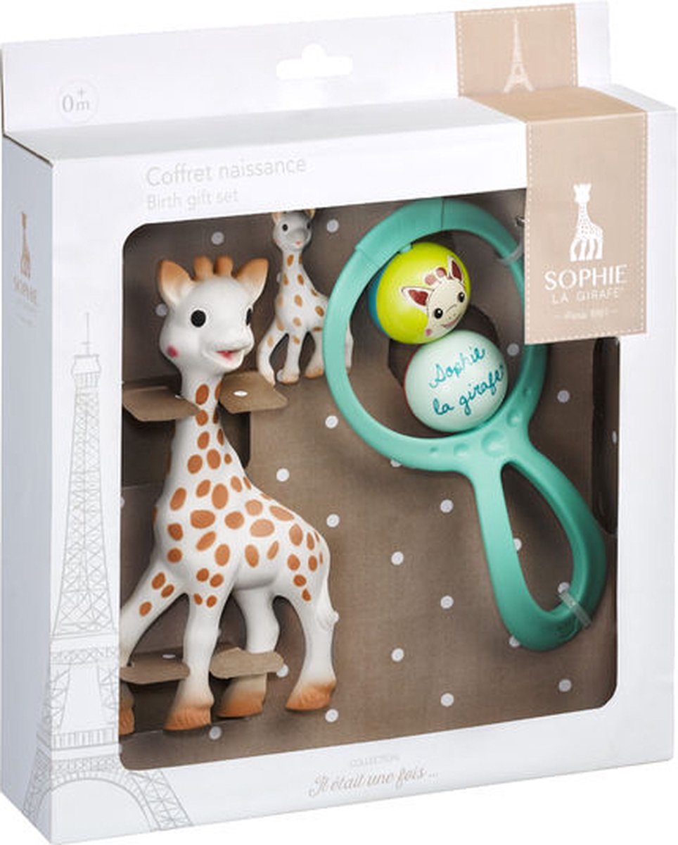 Sophie de giraf cadeauset - geboorte geschenkset - kraamcadeau - babyshower cadeau - poppetje, sleutelhanger rammelaar - vanaf 3 maanden - 3-delig