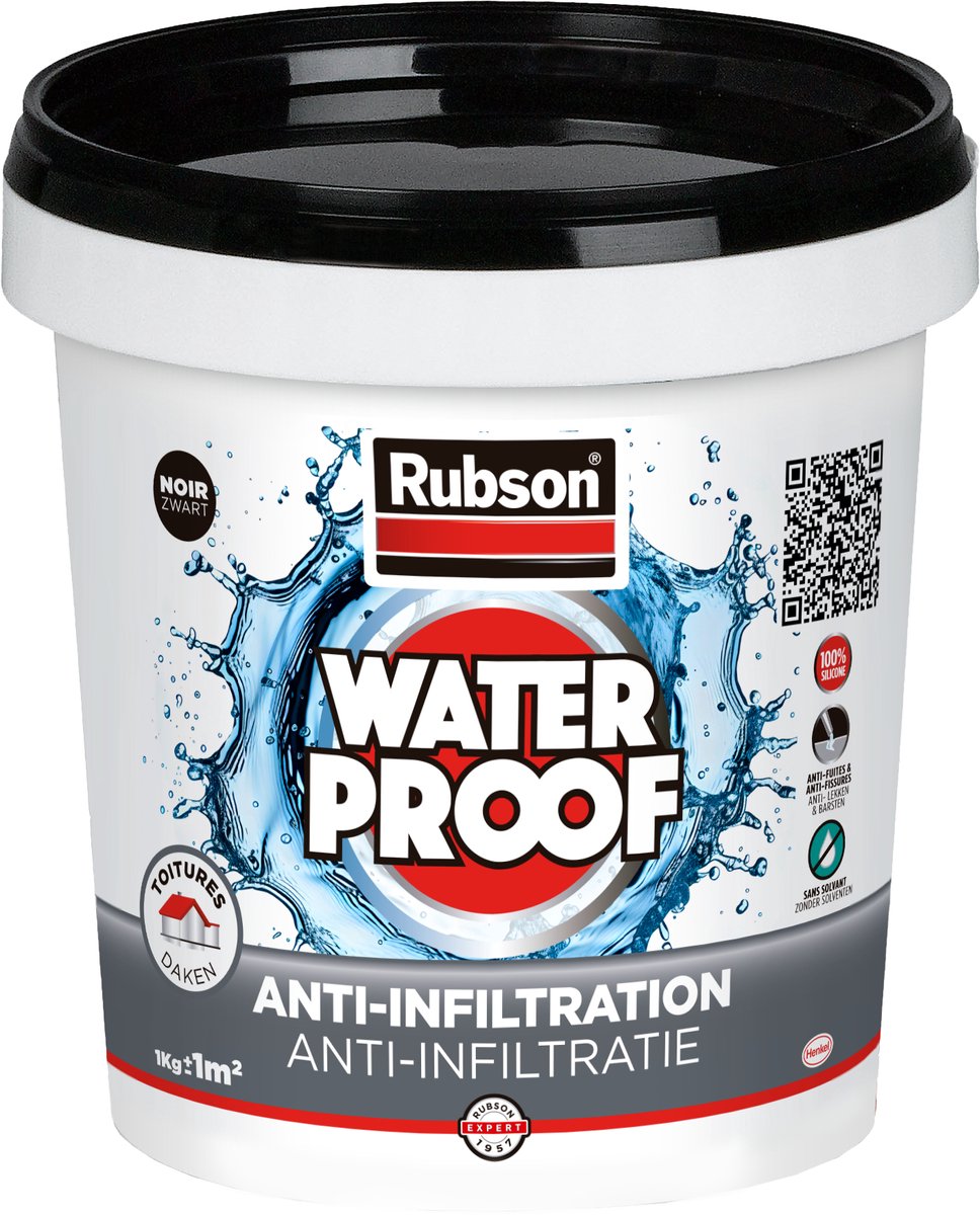 Rubson anti - infiltratie zwart 1kg | daken, funderingen en ingegraven materialen coating | silicone technologie gebaseerd voor maximale elasticiteit | duurzame coating en uv-bestendig | langdurige bescherming tegen vocht.