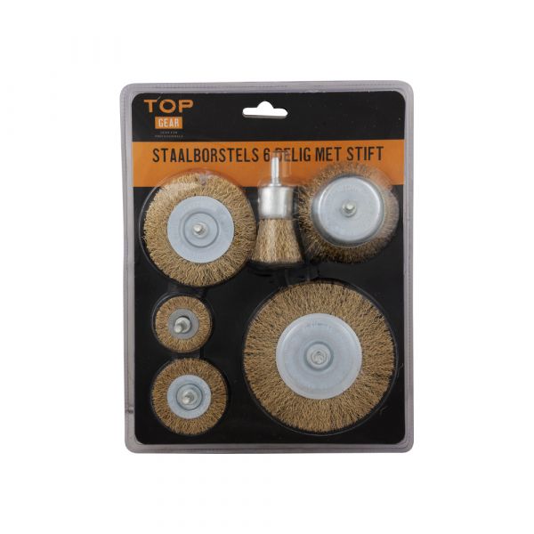 Topgear staalborstels 6-delig met stift