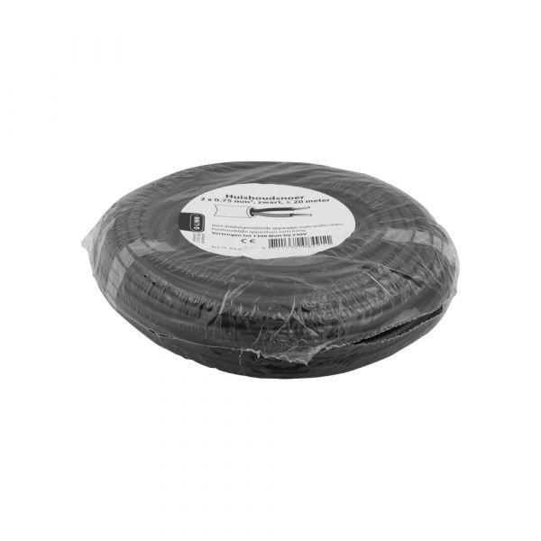 Huishoudsnoer 2x0,75 zwart 20 meter