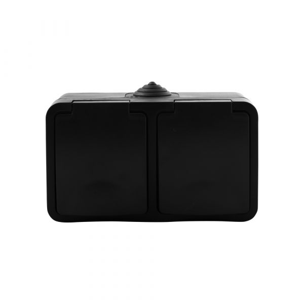 Q-link contactdoos opbouw - 2-voudig - met randaarde - spatwaterdicht ip54 - horizontaal - zwart
