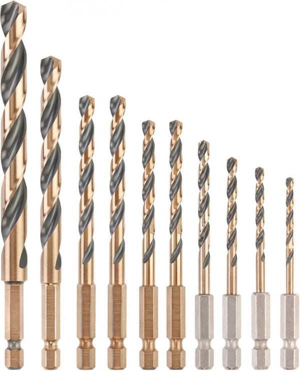 Dewalt accessoires dewalt black gold - hss-g metaalborenset - 10 stuks - 3-10 mm - 1 4 hex chute