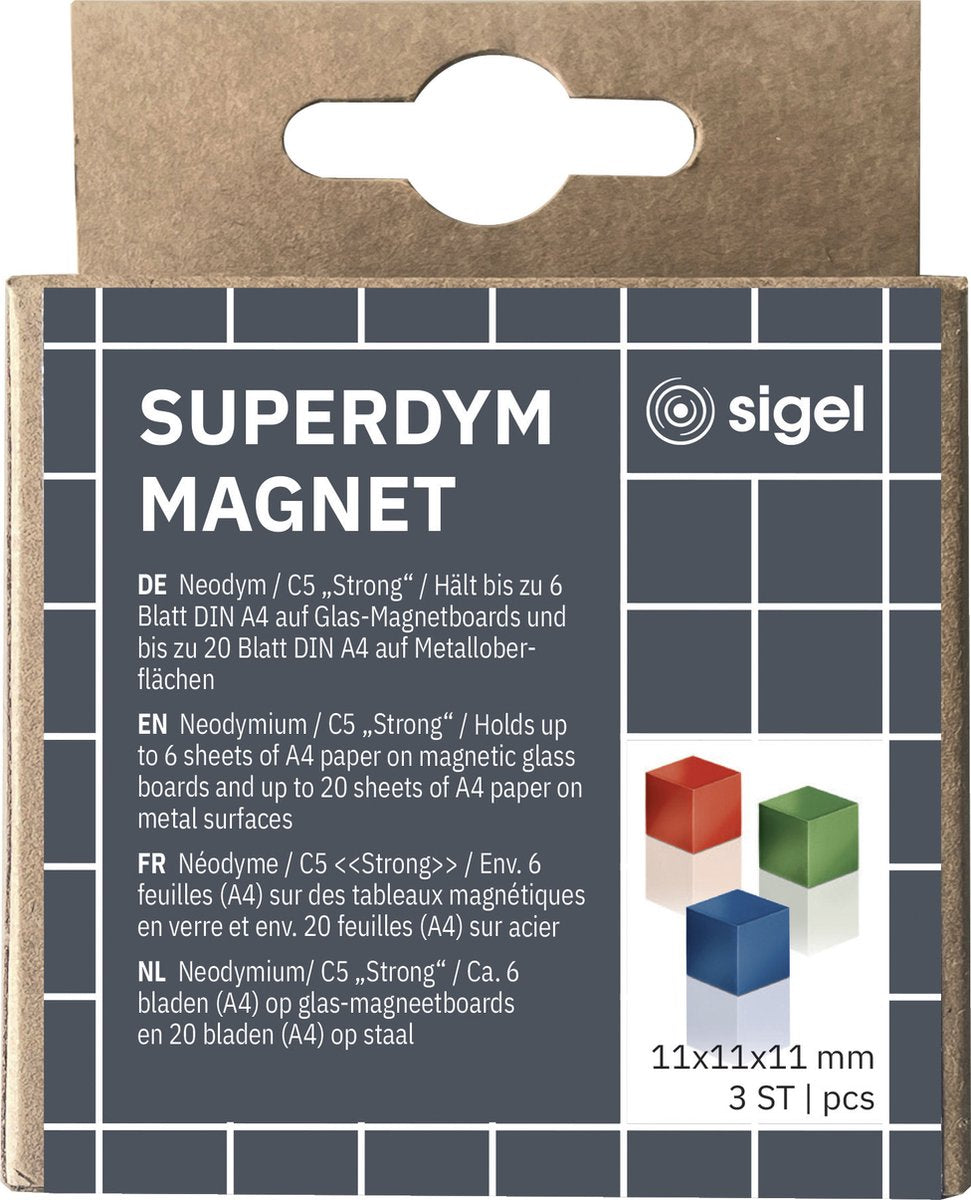 Sigel magneten - voor glasbord - c5 sterk - 11x11x11mm - blauw, rood, groen - si-ba725