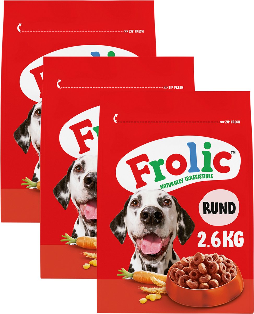 Frolic hondenbrokken - compleet droogvoer - rund, worteltjes granen - 3x2.6 kg