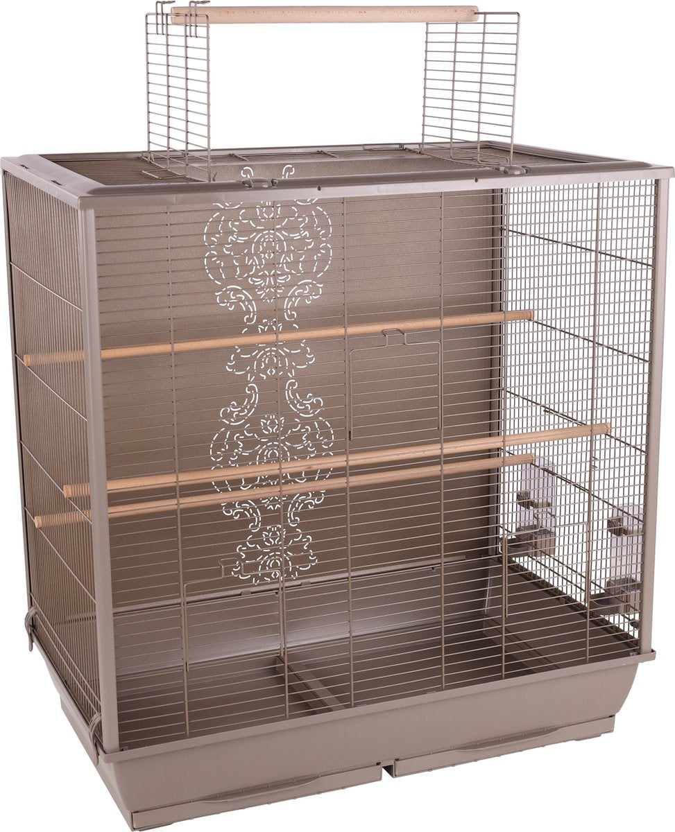 Flamingo volière parkietenkooi ibis taupe – ruime vogelkooi met zitstokken, eetbakjes dakopening – 78x48x81,5 cm