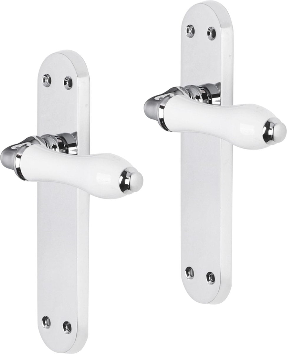 Impresso deurkruk - perth - voor binnen - ovaal deurschild met schroeven - chroom - wit - 2 stuks
