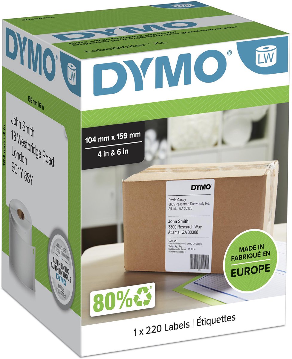 Etiket groot dymo lw4xl 220 104x159mm
