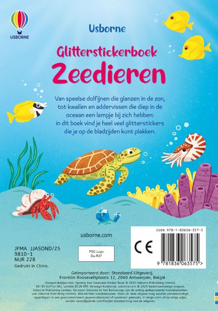 Glitterstickerboek: zeedieren 3+
