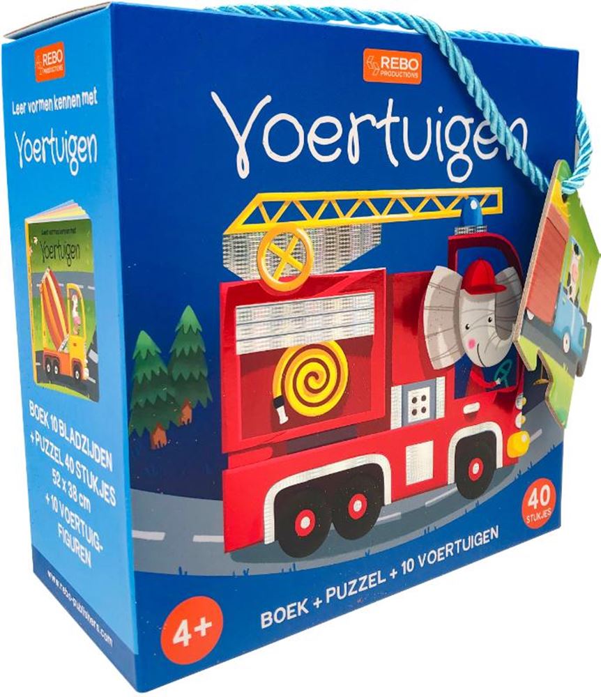 Rebo uitgevers boek, puzzel + 10 figuren - voertuigen