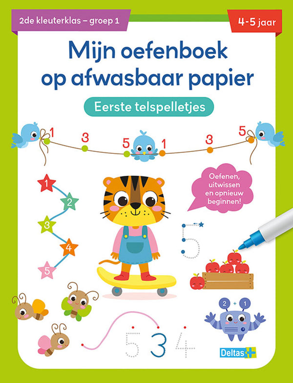 Deltas mijn oefenboek op afwasbaar papier eerste telspelletjes (4-5 j.)