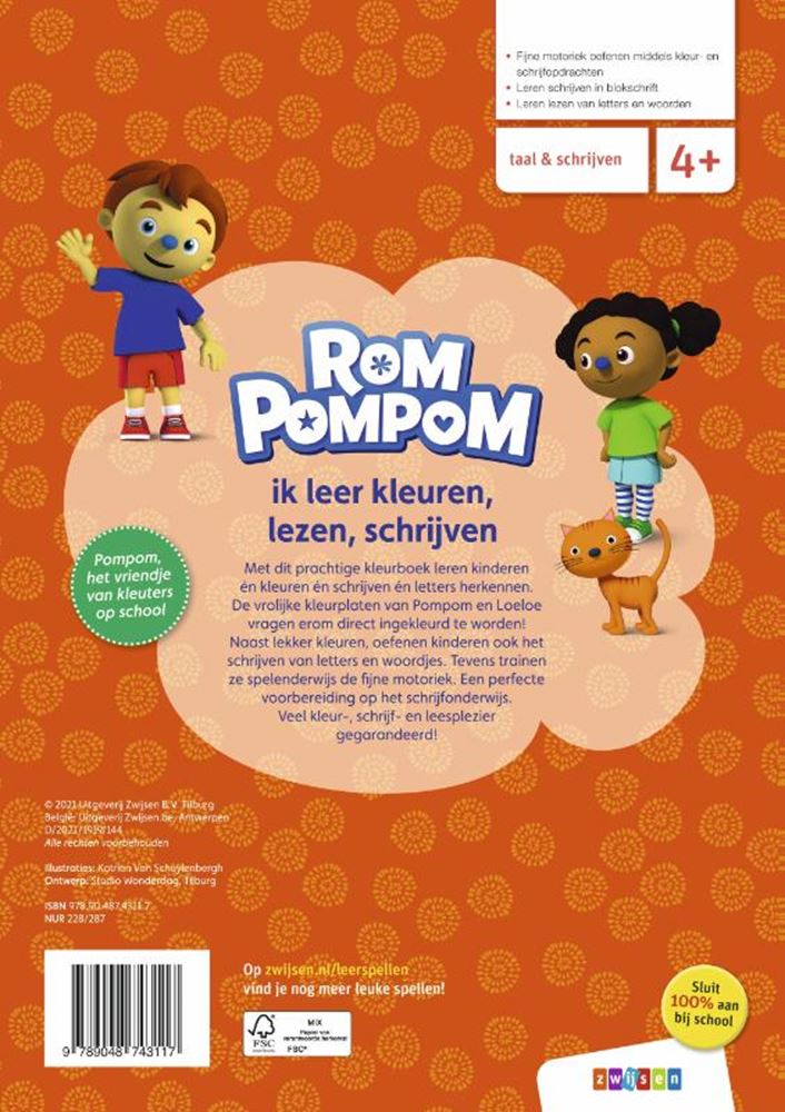 Wpg uitgevers romppompom ik leer kleuren, lezen en schrijven (4-6 jaar)