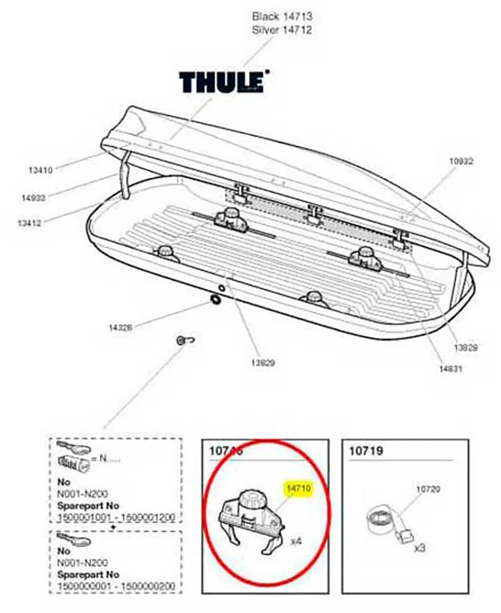 Thule touring fastclick roof box clamp reserveonderdeel zwart