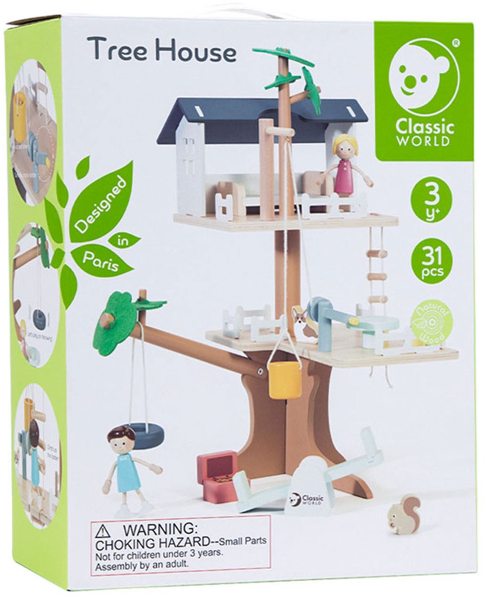 Klassieke Wereld Wereld Houten Poppenhuis Boomhut, 31dlg.