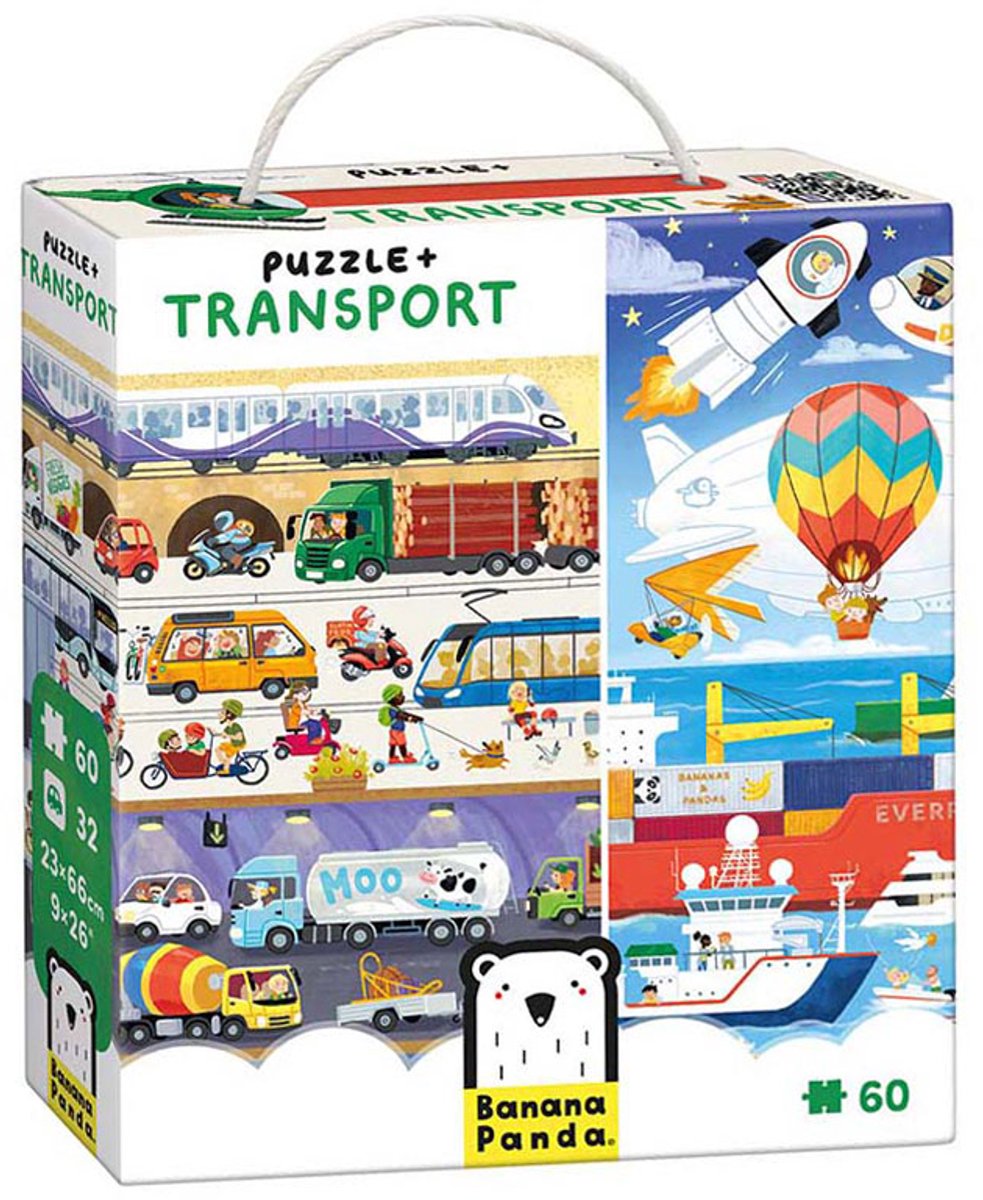 Banana panda puzzel transport educatief speelgoed voertuigen 60 stukjes.