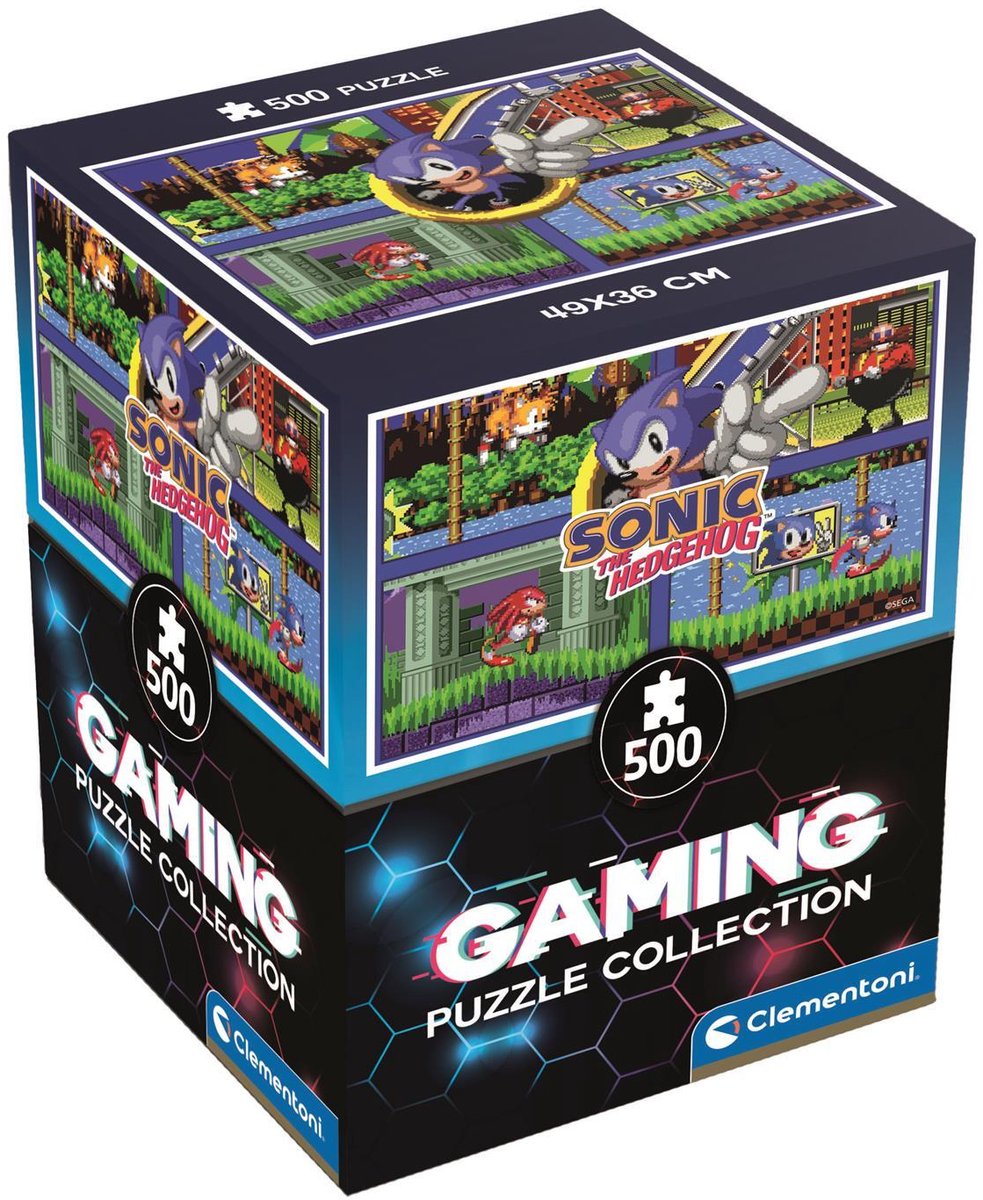 Clementoni sonic 64 bit - legpuzzel 500 stukjes cubo - gaming puzzel met opbergdoos voor volwassenen vanaf 14 jaar