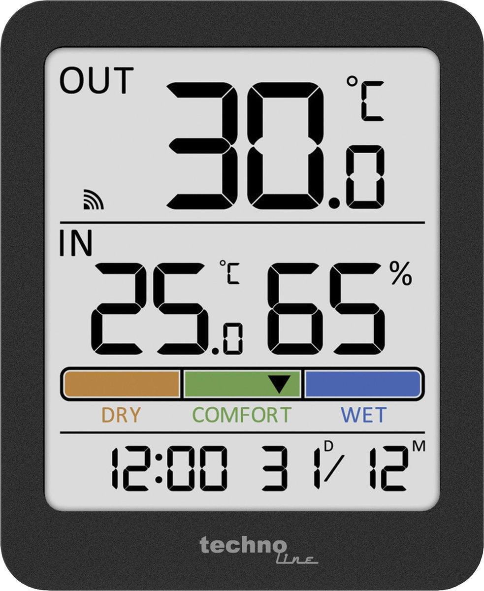 Technoline thermometer - ws 9488 - 81x98x22mm - antraciet - met 1 buitensensor 30m - tl-ws9488