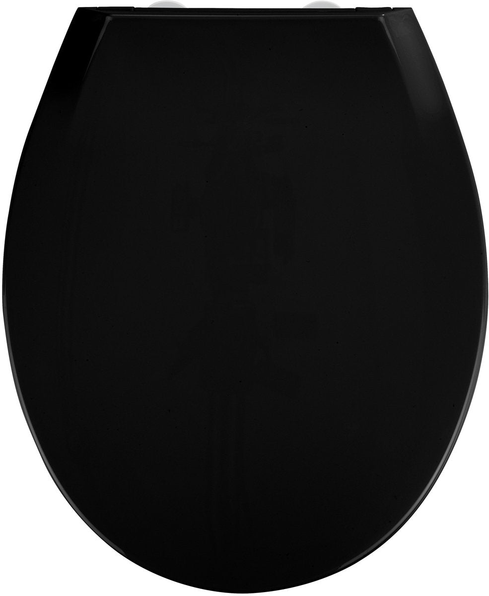 Wenko wc bril kos - zwart thermoplast - easy-close softclose sluiting - fix-clip bevestiging afklikbaar - toiletbril - toiletzitting - wc bril zwart