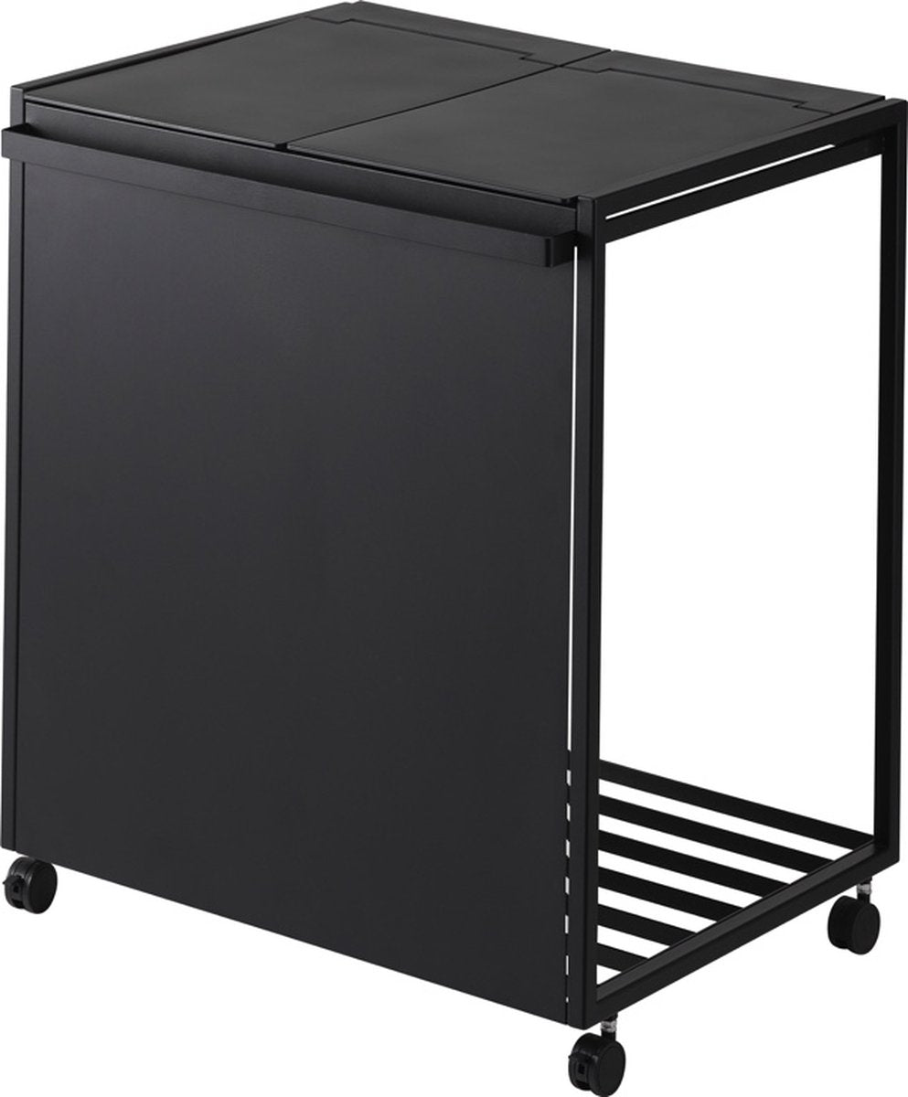 Yamazaki afvalscheidingsprullenbak met wielen - 2 comp - tower - zwart