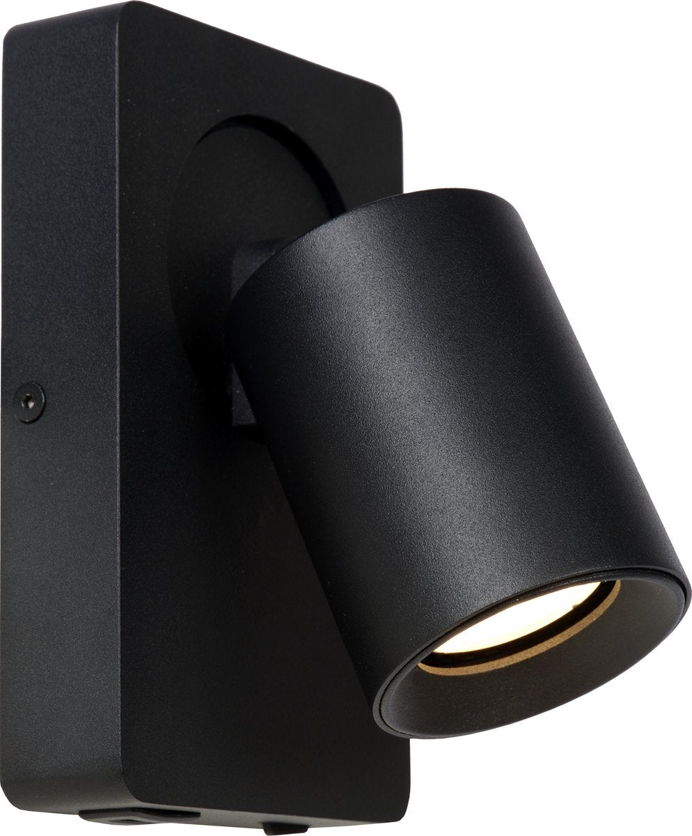 Lucide nigel - bedlamp wandlamp - led dim to warm - cct - gu10 - 1x5w 2200k 3000k - met usb oplaadpunt - zwart
