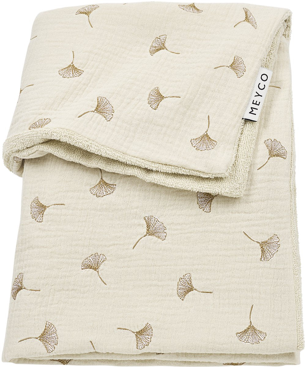 Meyco baby ginkgo wiegdeken - pre-washed hydrofiel - soft sand - 75x100cm - 1.5 tog