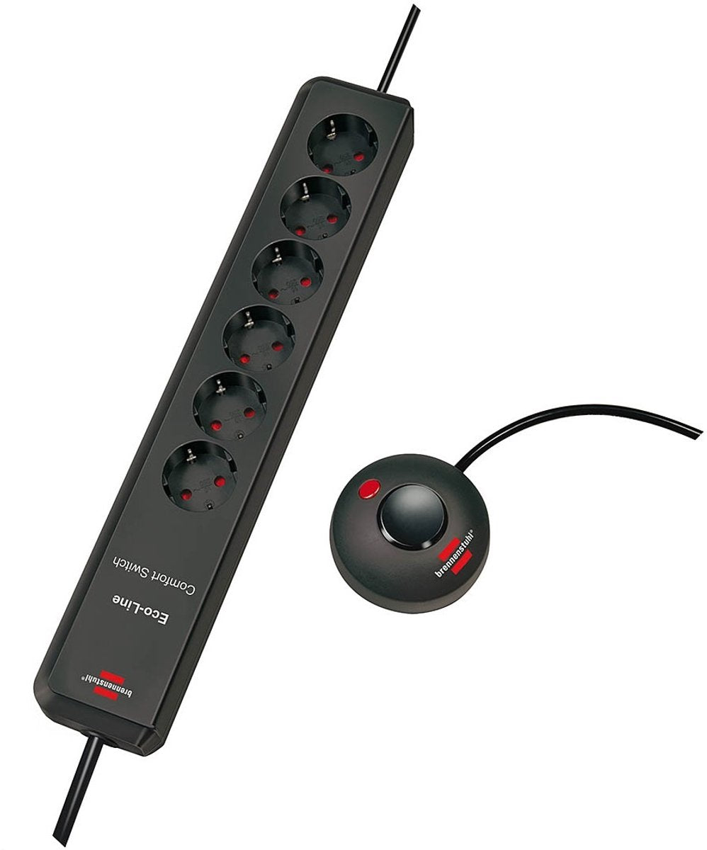 Brennenstuhl premium-line techniek stekkerdoos 6-voudig zwart lichtgrijs 3m h05vv-f 3g1,5 2-voudig schakelbare speciaal geordend voor adapterstekkers