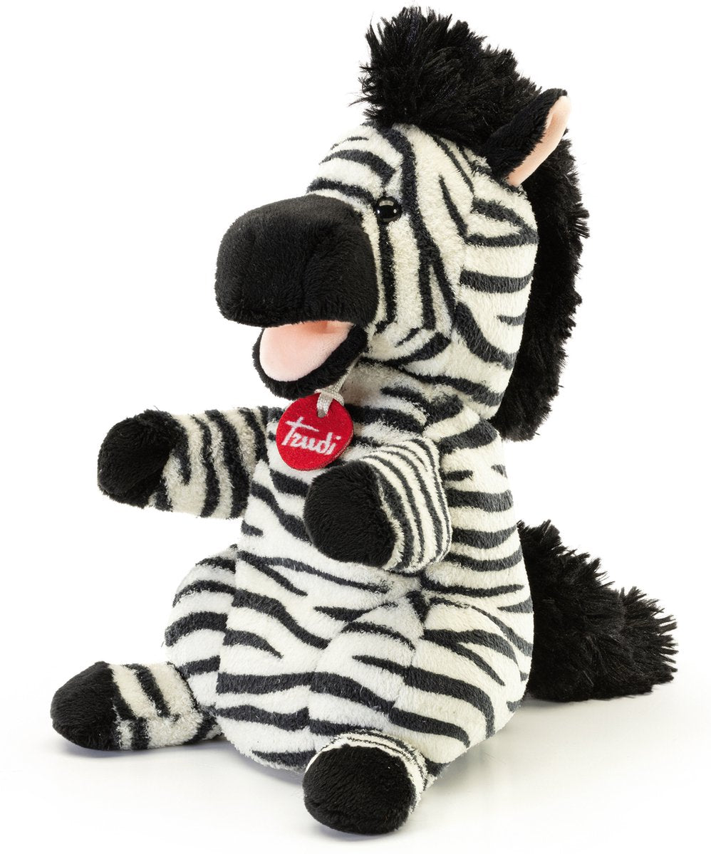 Trudi - puppets handpop zebra 29 cm - handgemaakt in italie - zacht pluche - knuffeldier voor jongens en meisjes - zwart wit - 17x29x18 cm maat s