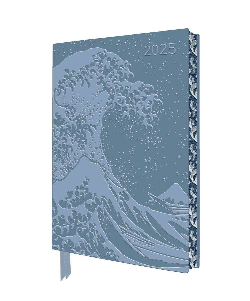 Katsushika hokusai: the great wave 2025 artisan art vegan leather diary planner - page to view with notes