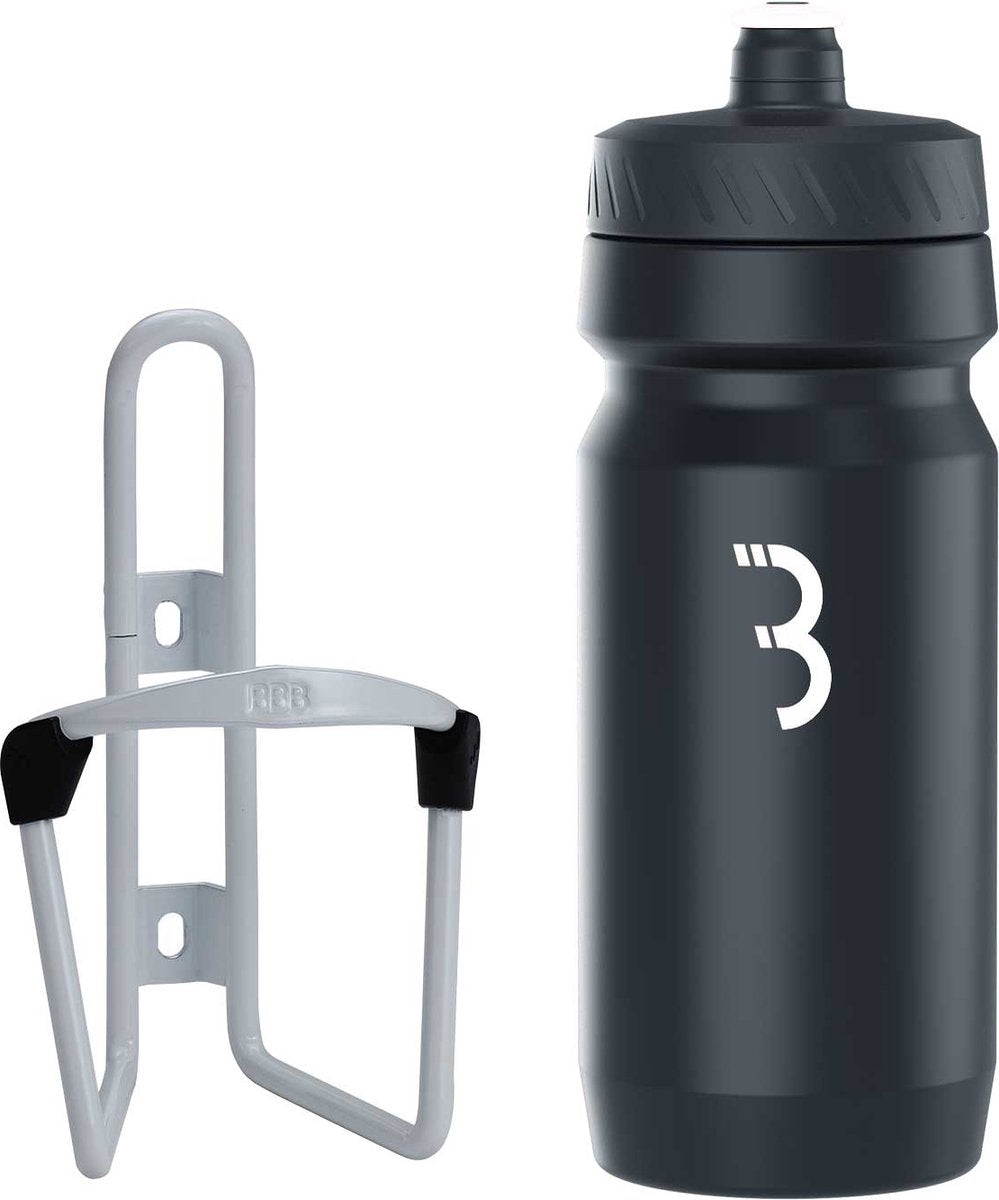 Bbb cycling fueltank - aluminium bidonhouder met bidon - 550ml - wit zwart - racefiets mountainbike - drinkbushouder fiets - bbc-03c