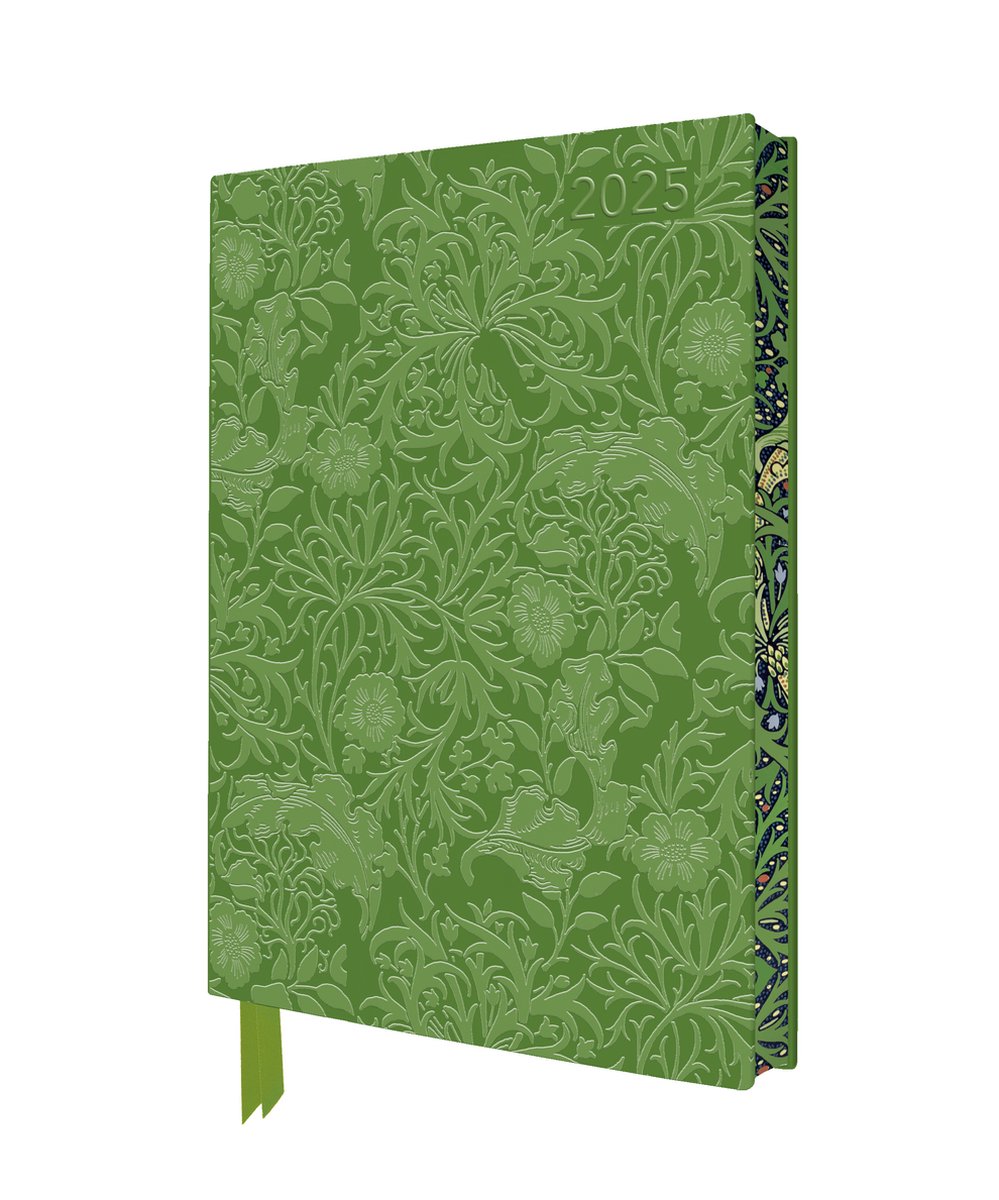 William morris: seaweed 2025 artisan art vegan leather diary planner - page to view with notes