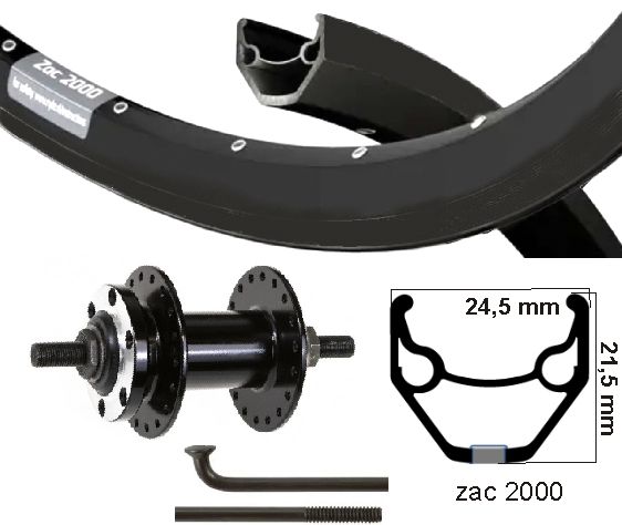 Kgs voorwiel 28 inch (622) zac 2000 + spaak zwart cass schijf 6 bout vaste als