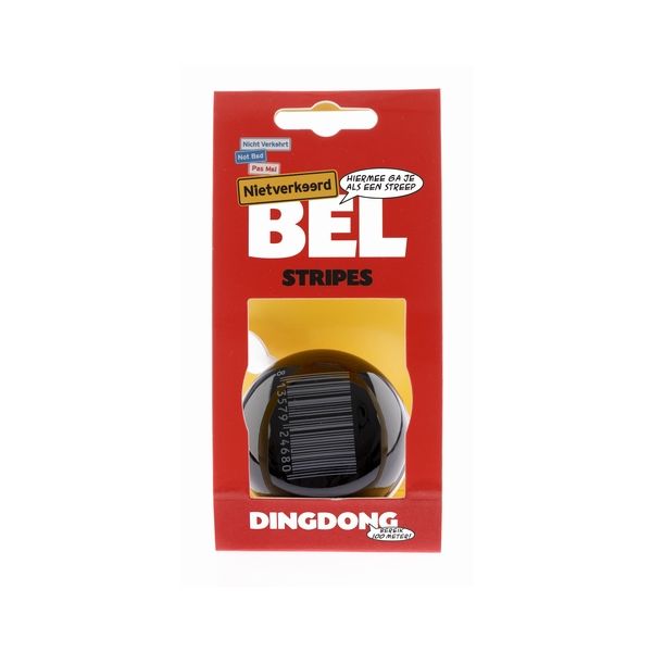 Nv ding dong bel 60mm stipes zwart met barcodekaart