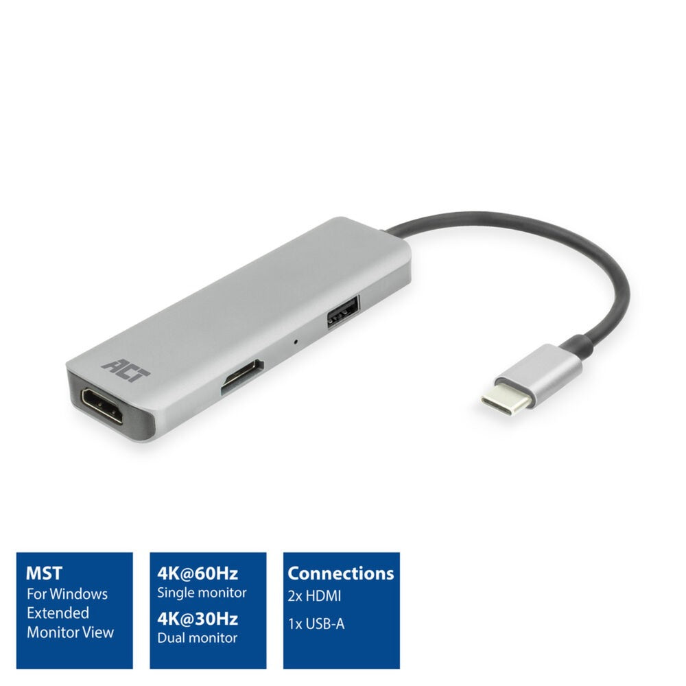 ACT Connectivity USB-C 4K multiport adapter voor 2 HDMI-schermen, U