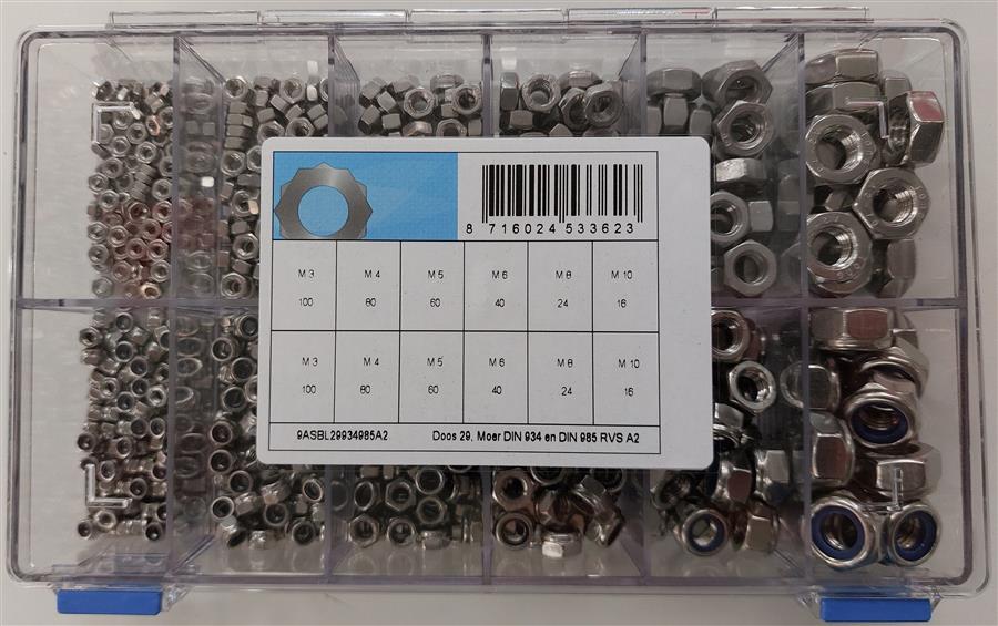 Assortiment moeren d934+d985 rvs a2