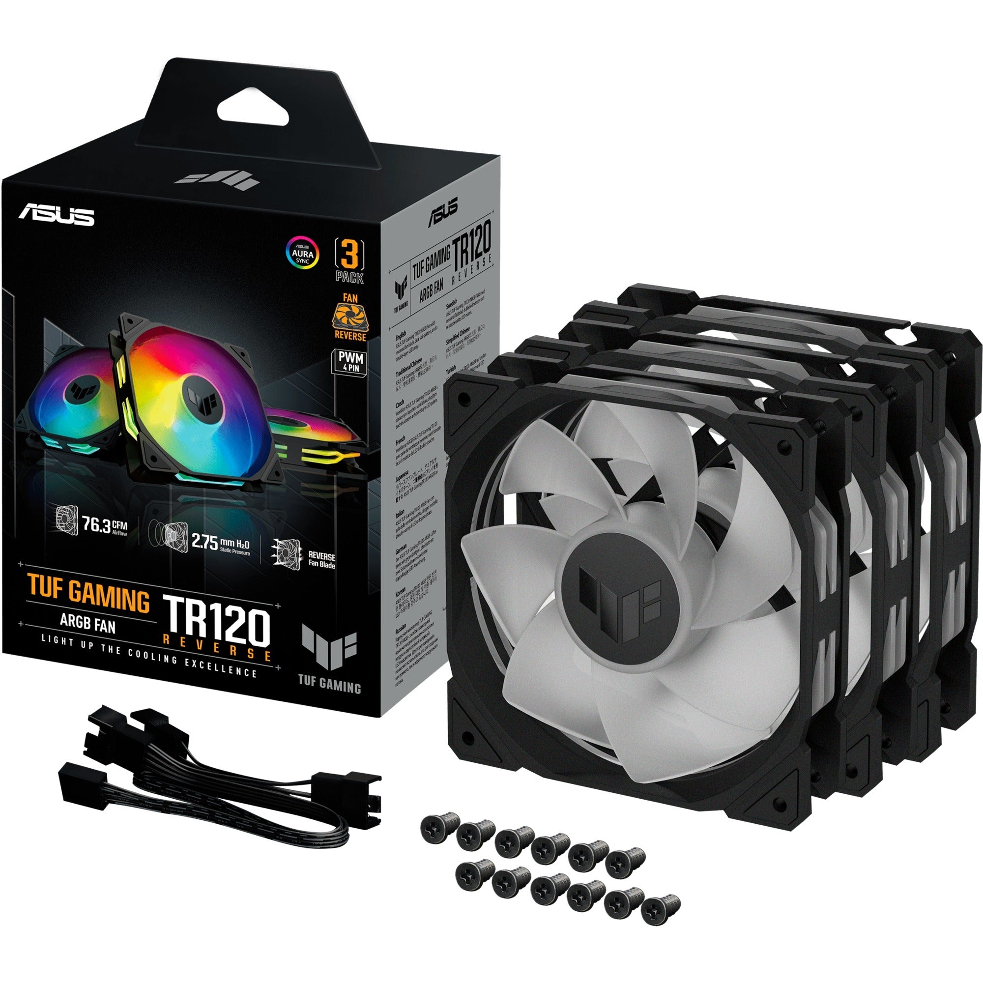 ASUS TUF Gaming TR120 ARGB Reverse fanpakket, 3 stuks