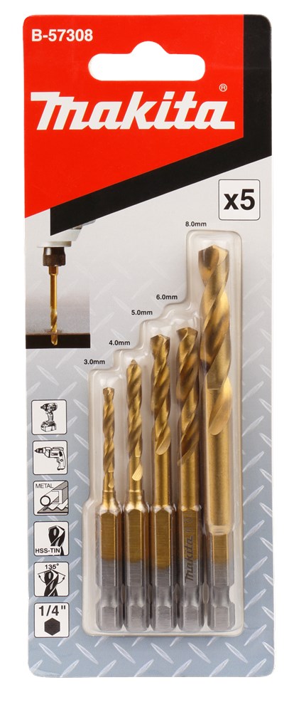 Makita accessoires metaalborenset hss-tin 5-delig - b-57308