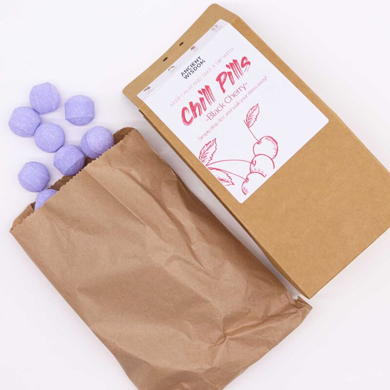 Zwarte kers badbruisballen fizz chill pil geschenkdoos