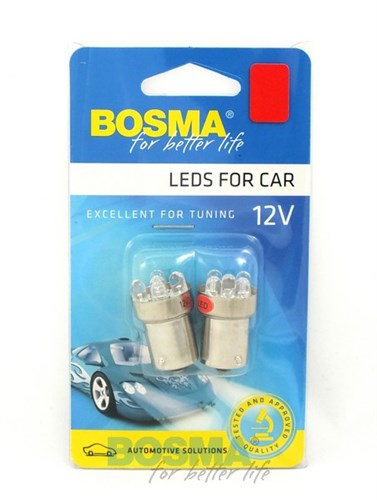 Bosma card with 2 5-LED bulbs 12V BA15S red