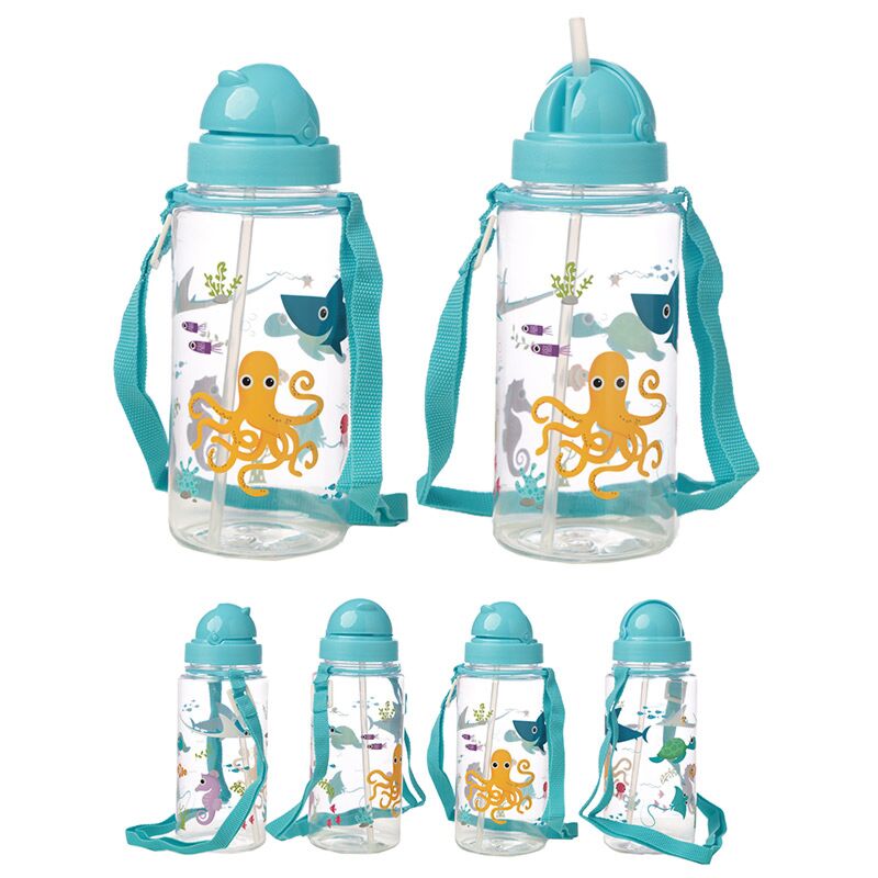 Zeedieren duurzaam bpa-vrij 450ml kinder waterfles rietje