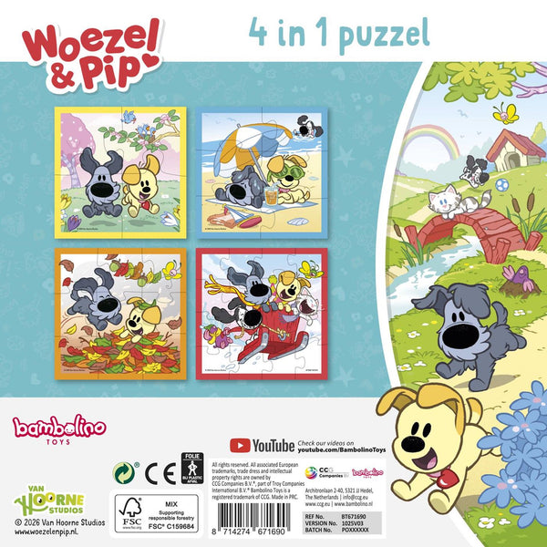 Woezel pip 4-in-1 kinderpuzzel - 4, 6, 9 en 16 stukjes - peuter en kleuter speelgoed - voor meisjes en jongens - vanaf 3 jaar - bambolino toys