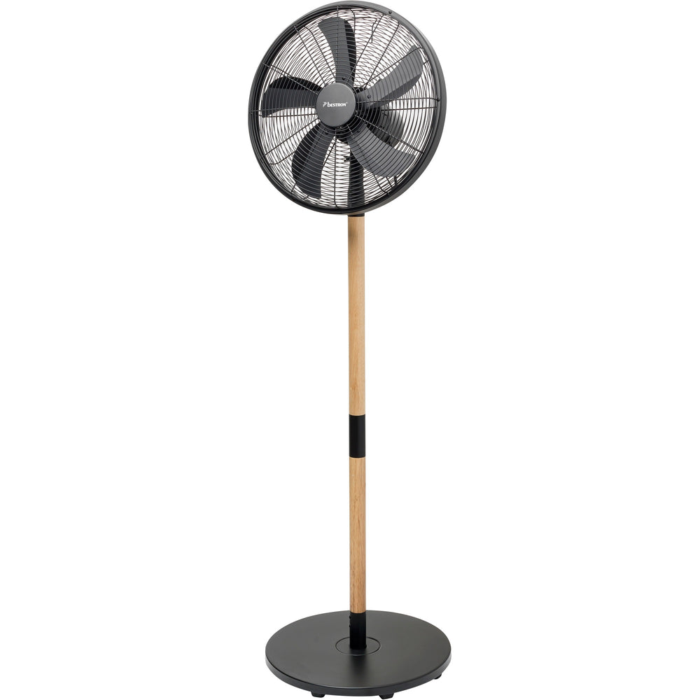Bestron dfs45wb design statiefventilator (zwart houtkleur, ø 45 cm | stijlvol hout desgin)