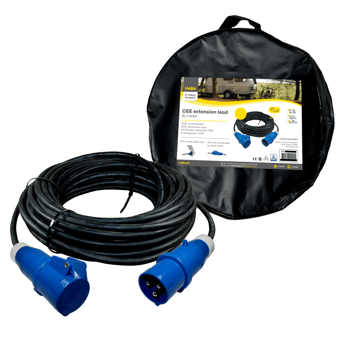 Ngk verleabel 10 meter neopreen 3x 2.5mm² - cee stekker en cee contrastekker - in tas