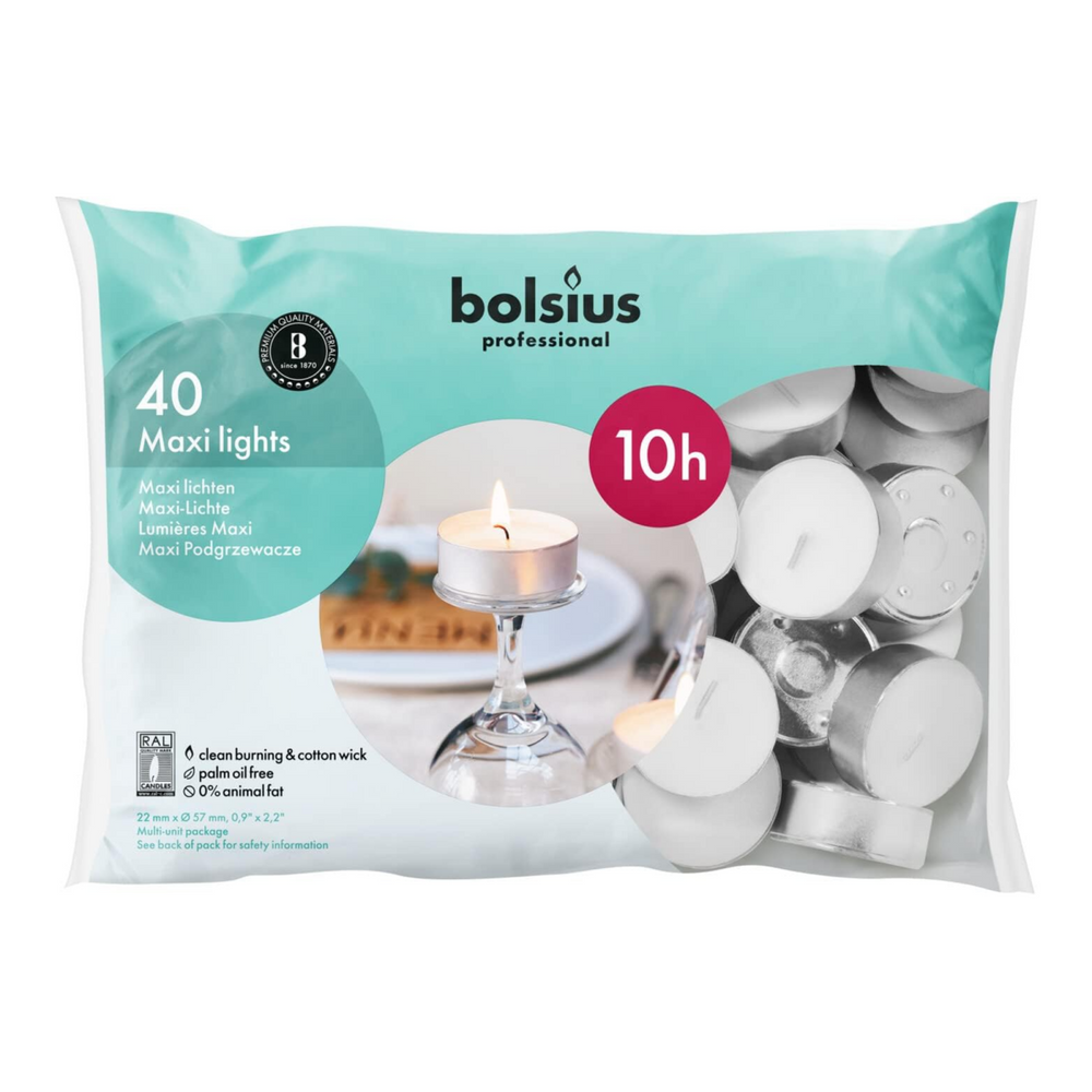 Bolsius maxi theelichten ø60x24 mm 10 uur (40 stuks)