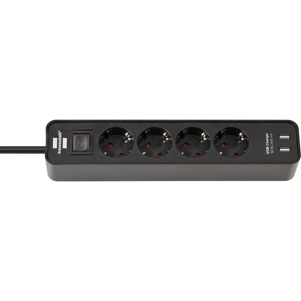 Brennenstuhl Stekkerdoos Met Schakelaar 4 Aansluitingen + 2 USB-poorten Zwart