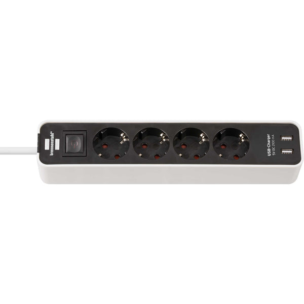 Brennenstuhl Stekkerdoos Met Schakelaar 4 Aansluitingen + 2 USB-poorten Wit